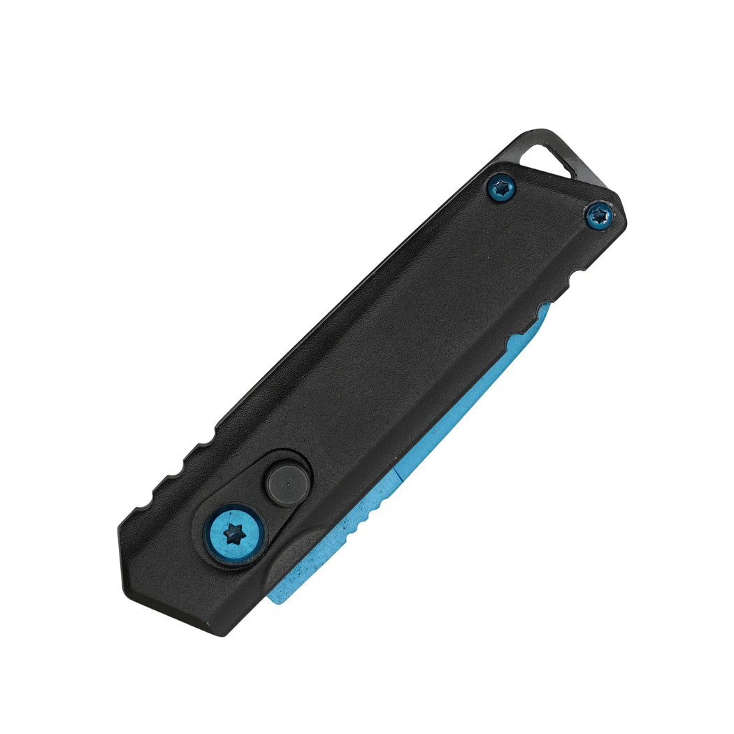 5" Blue Blade Aluminum Handle Push Button Folding Knife With Belt Clip