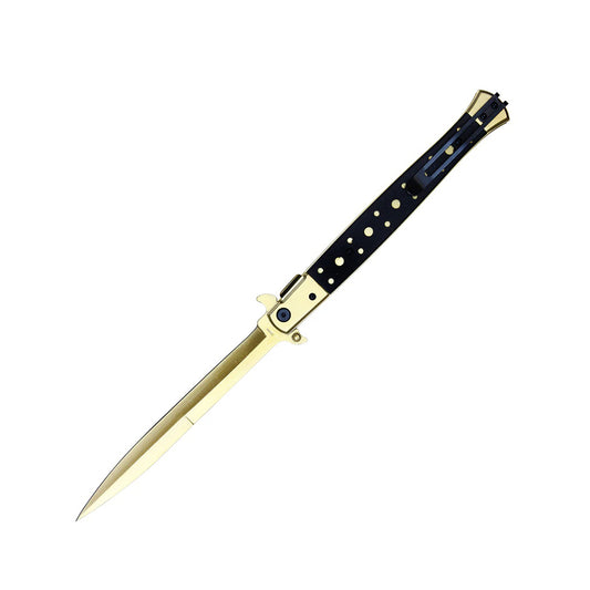 13" Gold Milano Stiletto Classic Folding Pocket Knife Thin Blade W/ Belt Clip