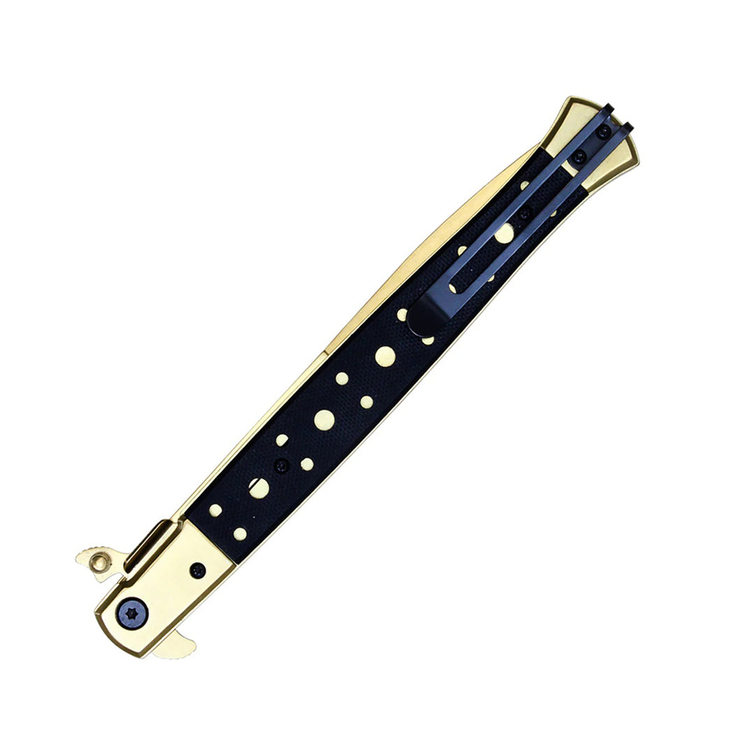 13" Gold Milano Stiletto Classic Folding Pocket Knife Thin Blade W/ Belt Clip