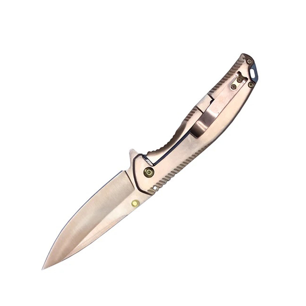 8" Copper Plated Eagle Graphic Blade Spring Assisted Pocket Knife w/ Wood Inlay Handle