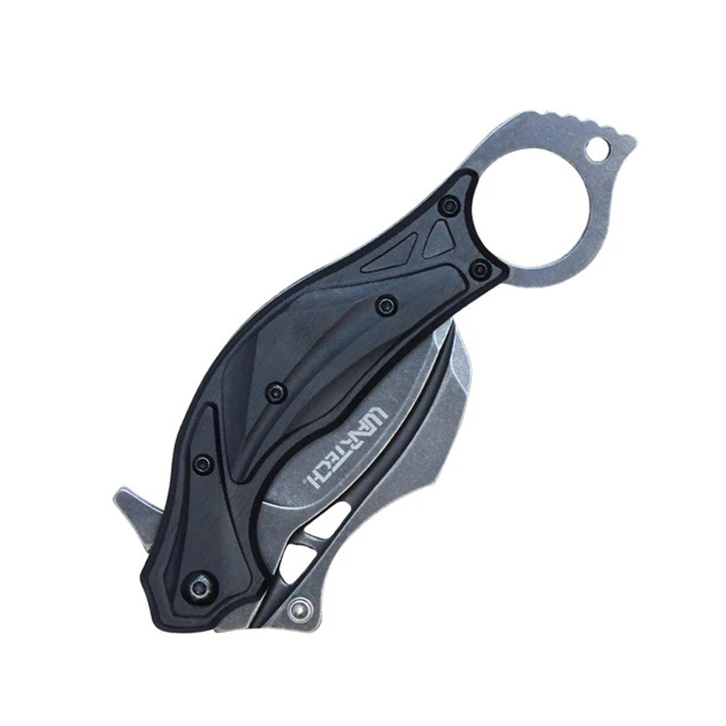 7" Black Stonwashed 3CR13 Blade Karambit Folding Knife w/ Belt Clip & Finger Hole