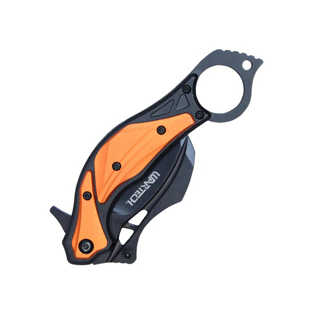 7" Black & Orange Aluminum Handle Karambit Folding Knife w/ Belt Clip & Finger Hole