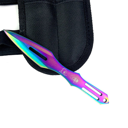 6 PC Set 5.5" Rainbow Color Spider Skull Throwing Knife Set With Nylon Pouch