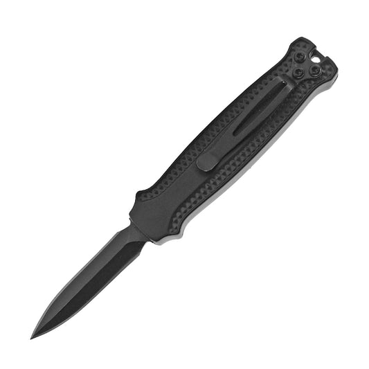 5.25" Black Handle Stainless Steel Double Edge Blade Folding Knife
