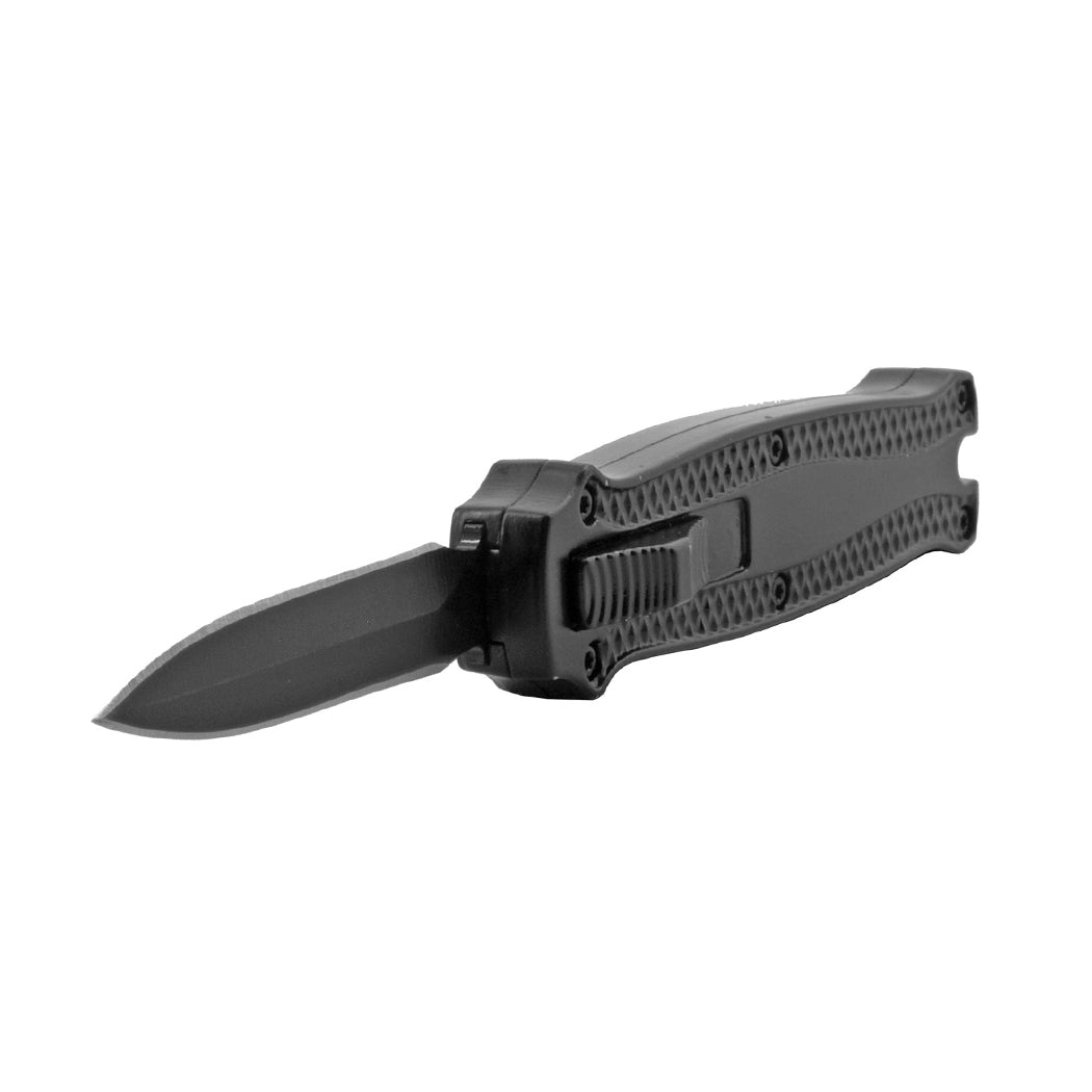 5.25" Black Handle Stainless Steel Double Edge Blade Folding Knife