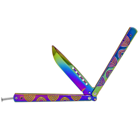 9.5" Rainbow Color Stainless Steel Blade Butterfly Folding Practice Trainer Knife