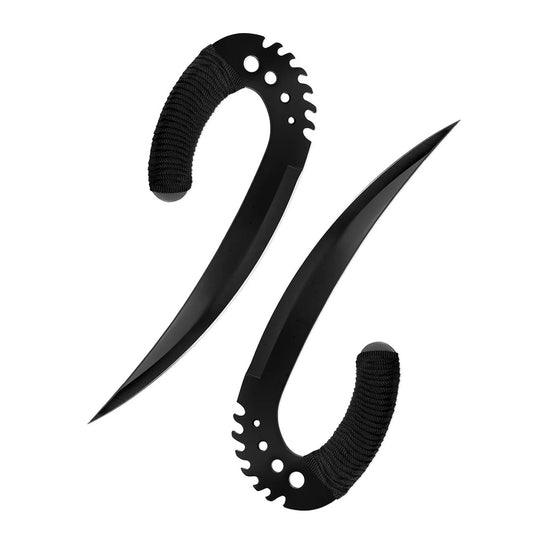 12.5" Black Stainless Steel Riddick Blade Twin Daggers With Stand