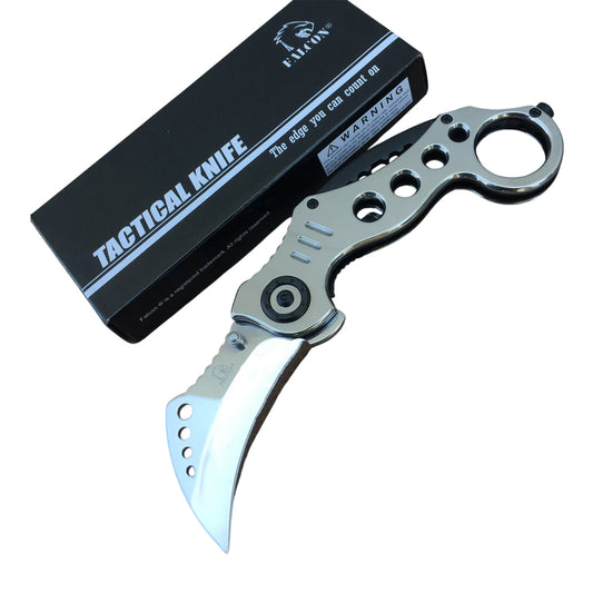 7.5" Chrome Silver Karambit Spring Assisted Tactical Folding Knife With Belt Clip