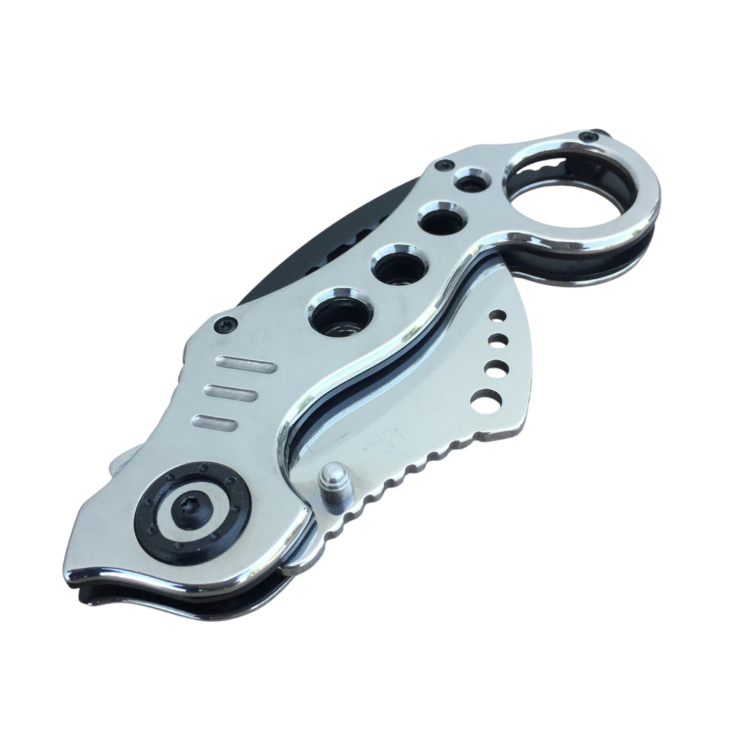 7.5" Chrome Silver Karambit Spring Assisted Tactical Folding Knife With Belt Clip
