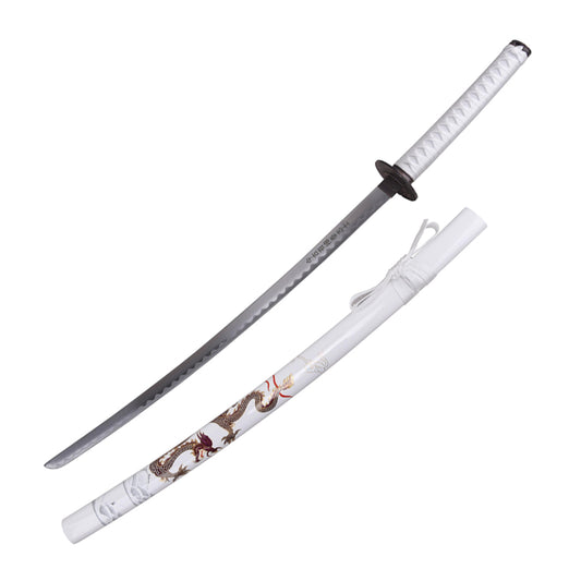 40.5" White Collectible Dragon Design Katana Samurai Sword Ninja Style With Stand