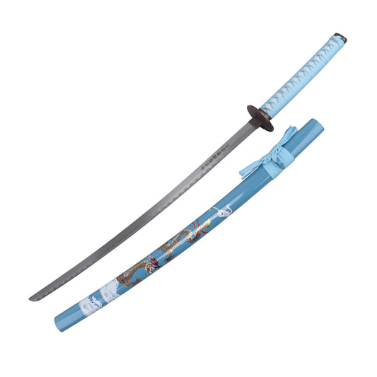 40.5" Blue Collectible Dragon Design Katana Samurai Sword Ninja Style With Stand