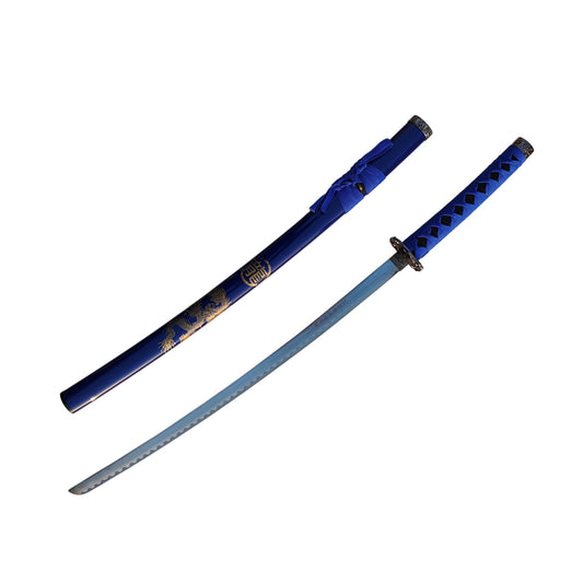 40" Blue Katana & Gold Dragon Japanese Samurai Sword with Display Stand