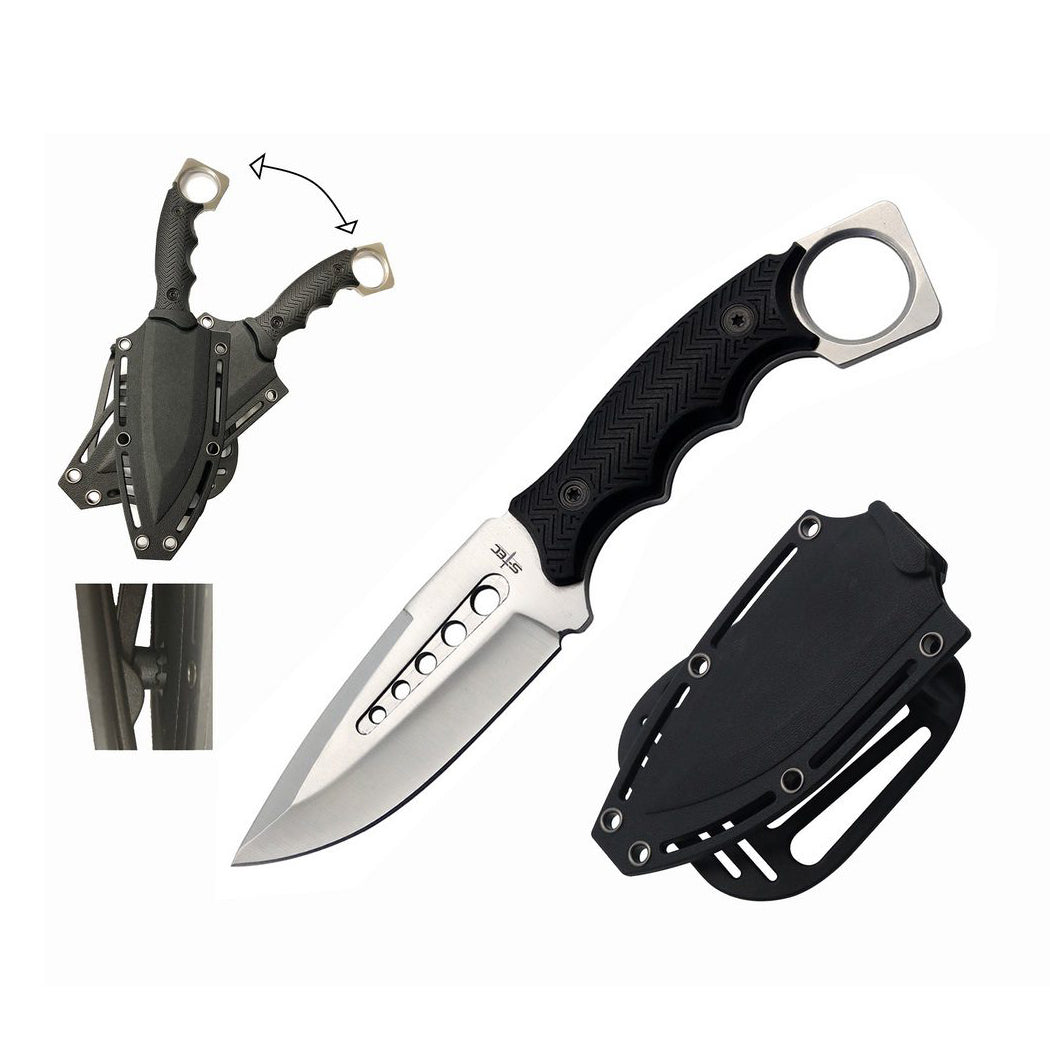 9" Full Tang Stainless Steel Silver Drop Point Blade Hunting Knife w/ ABS Swivel Sheath