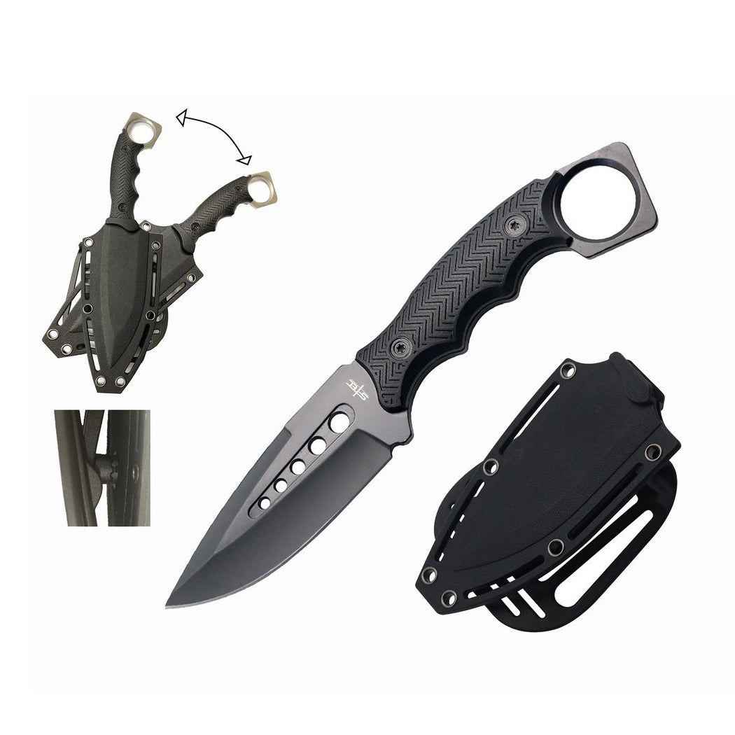 9" Full Tang Stainless Steel Black Drop Point Blade Hunting Knife w/ ABS Swivel Sheath
