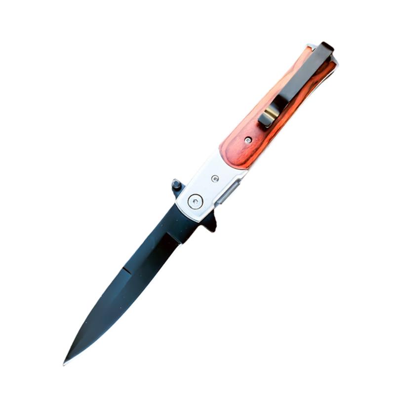 8.75" Stiletto Style Stainless Steel Blade Spring Assisted Folding Knife With Pakkawood Inlay Handle