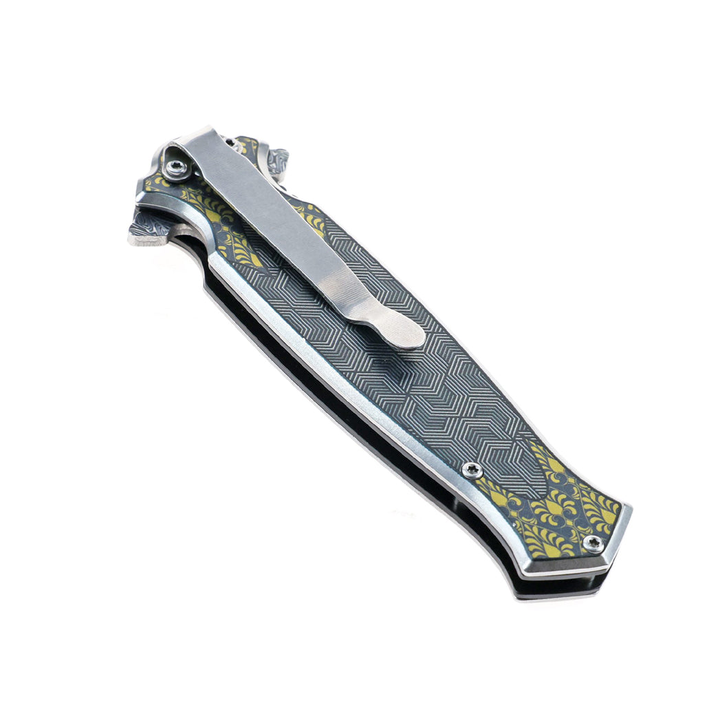 8.25" UV Printed Graphic Stainless Steel Handle Folding Knife With Belt Clip