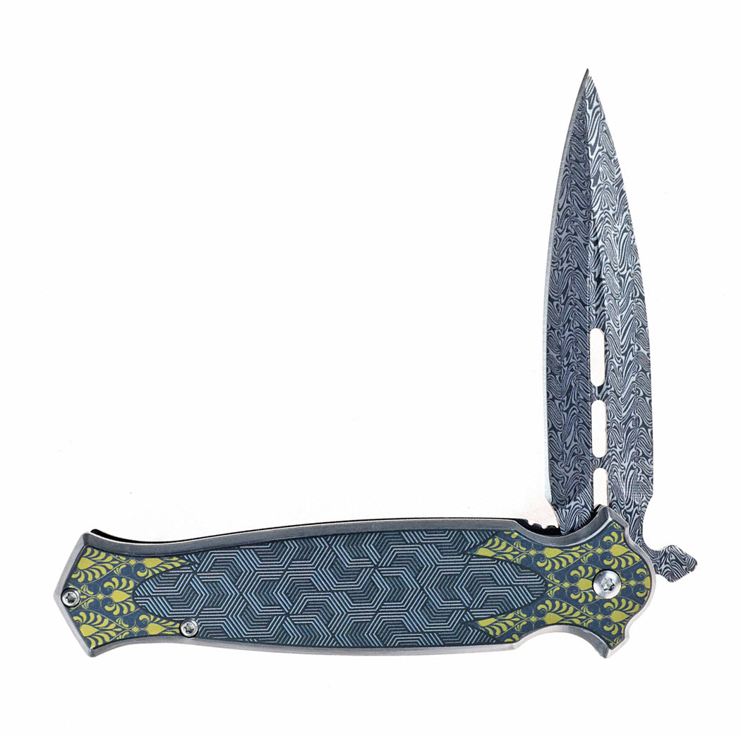8.25" UV Printed Graphic Stainless Steel Handle Folding Knife With Belt Clip