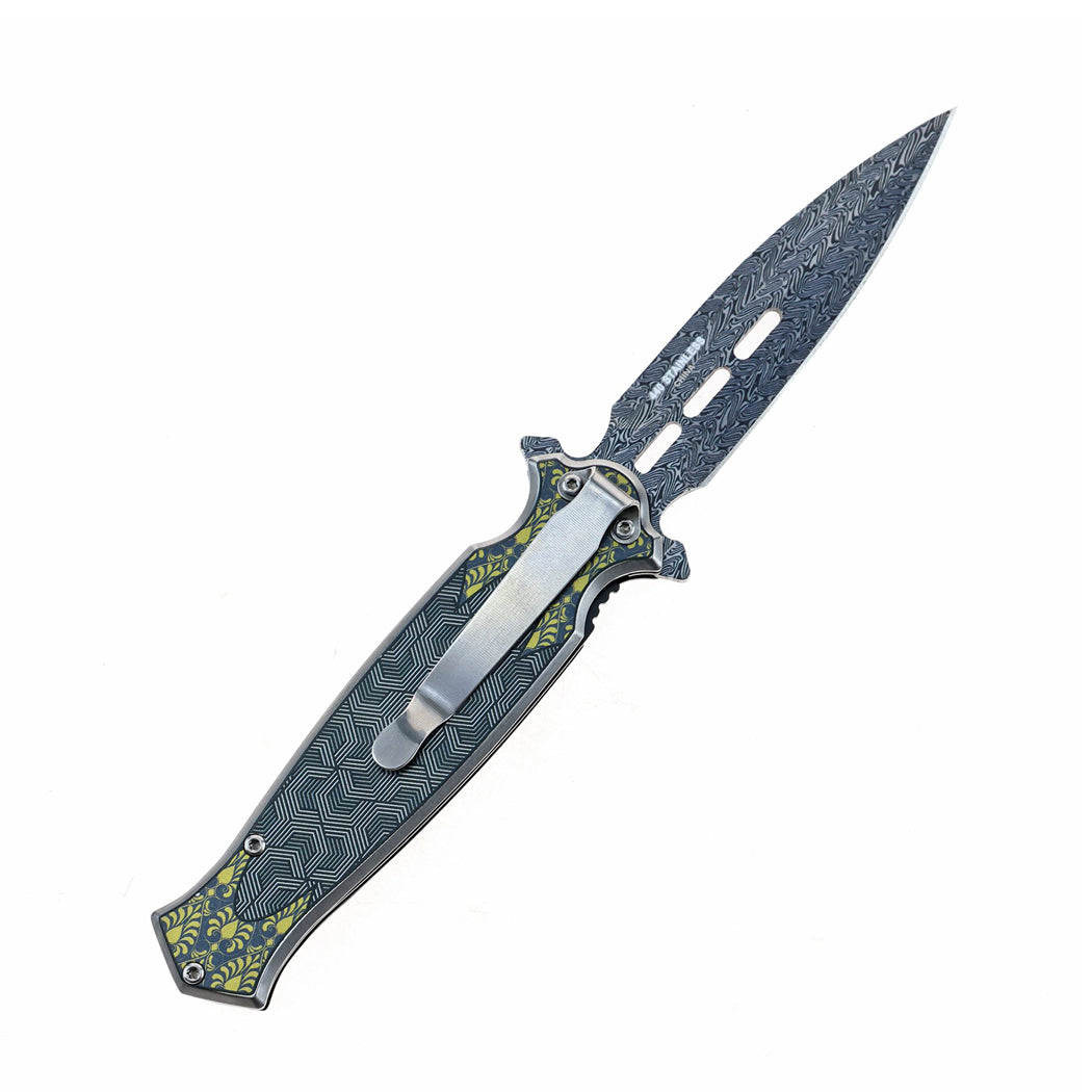 8.25" UV Printed Graphic Stainless Steel Handle Folding Knife With Belt Clip