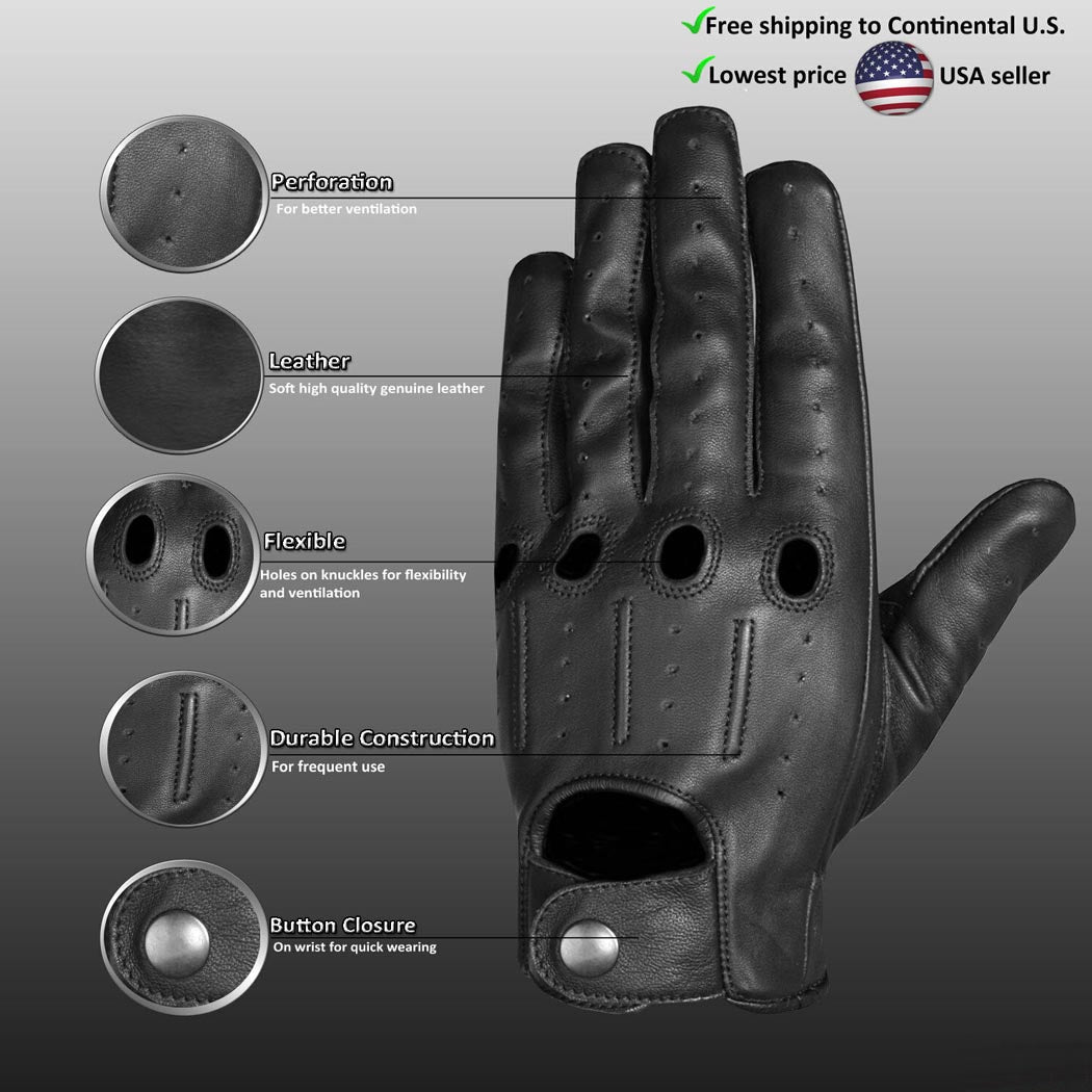 Perrini Classic Soft Aniline Leather Driving Gloves Genuine Lambskin Ventilated