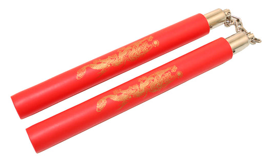 Red Color 13" Chucks Foam Padded NunChucks Chained Metal Swivel Training Dragon