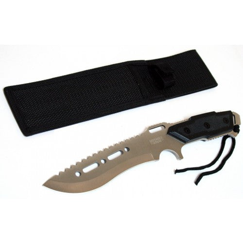 12" Hunting Knives Steel Blade Silver & Black Knife Nylon Sheath