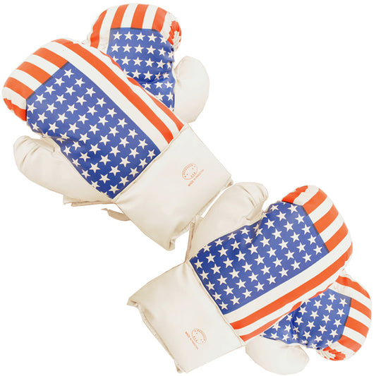 USA Flag 16 Oz Boxing Gloves 2 Pairs Vinyl Leather Gloves Practice Training