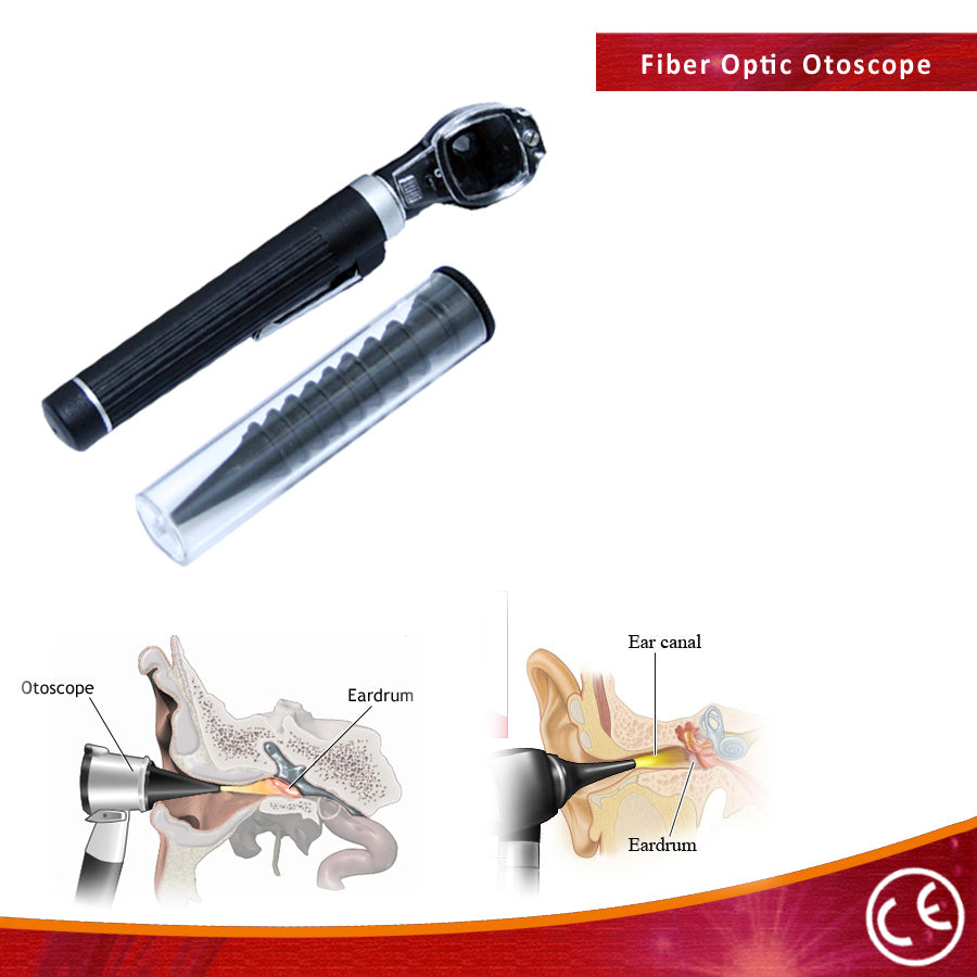 Fiber Optic Otoscope Black Pocket Size Kit Medical Ent Diagnostic Set