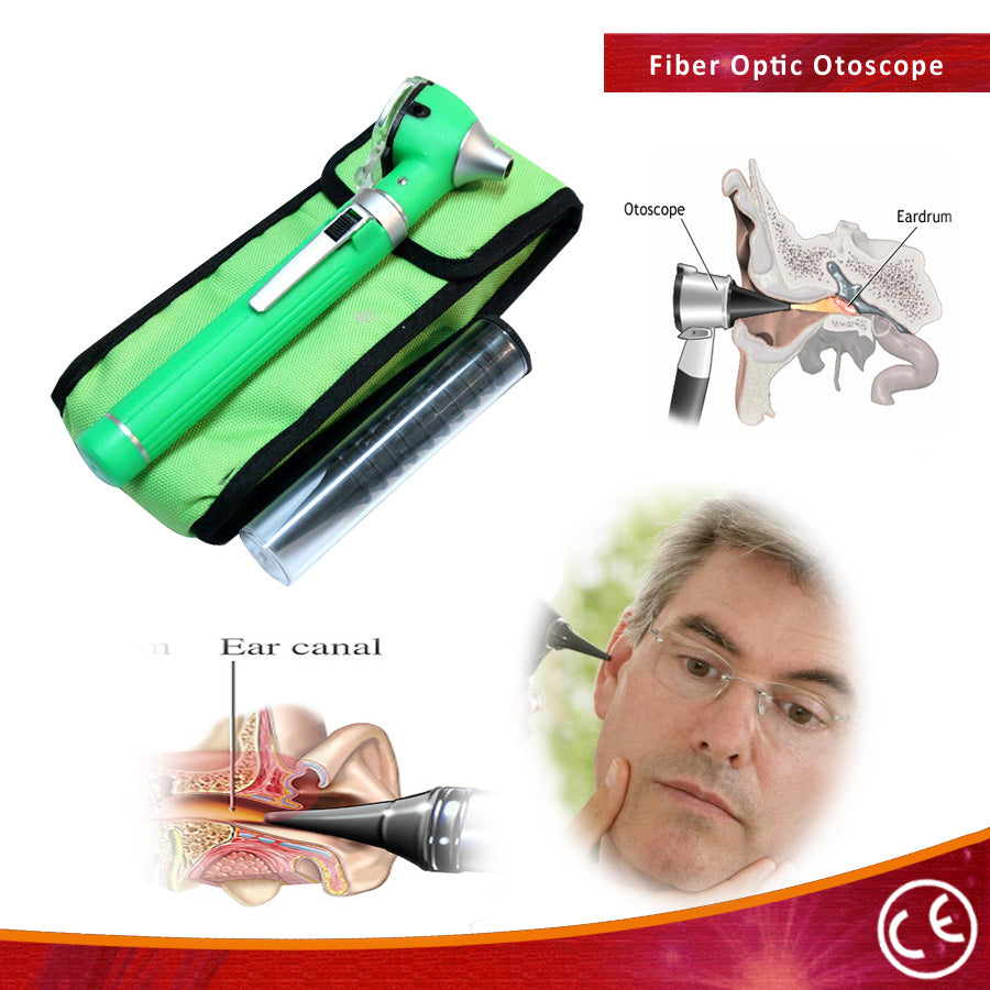 Fiber Optic Otoscope Green Pocket Size Kit Medical Ent Diagnostic Set