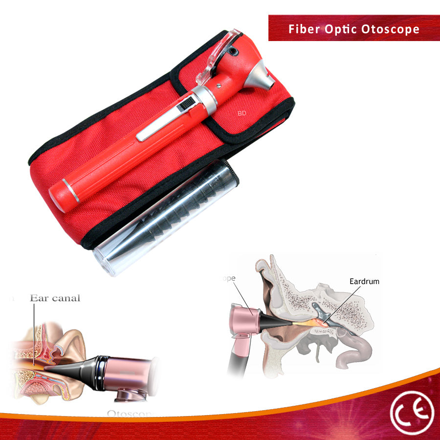 Fiber Optic Otoscope Red Pocket Size Kit Medical Ent Diagnostic Set