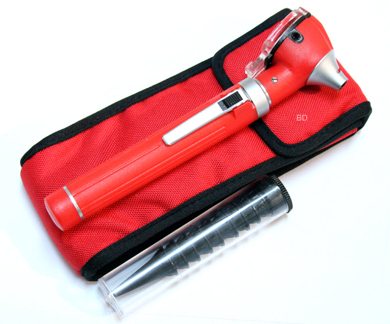 Fiber Optic Otoscope Red Pocket Size Kit Medical Ent Diagnostic Set