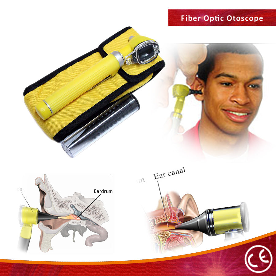 Fiber Optic Otoscope Yellow Pocket Size Kit Medical Ent Diagnostic Set