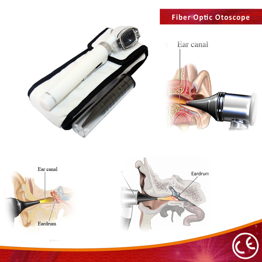 Fiber Optic Otoscope White Pocket Size Kit Medical Ent Diagnostic Set
