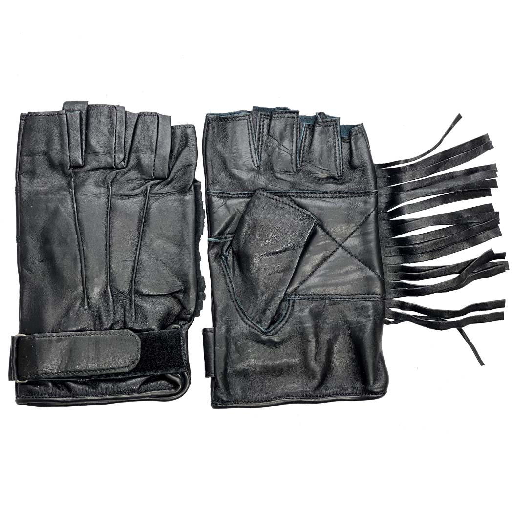 Perrini Black Biker Motorcycle Riding Fingerless Leather Gloves Cowhide Leather 