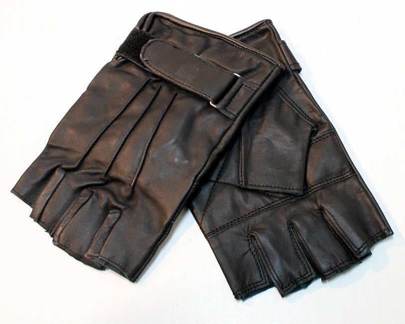  Perrini Biker Motorcycle Riding Fingerless Gloves Genuine Cowhide Leather Black