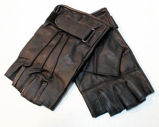  Perrini Biker Motorcycle Riding Fingerless Gloves Genuine Cowhide Leather Black