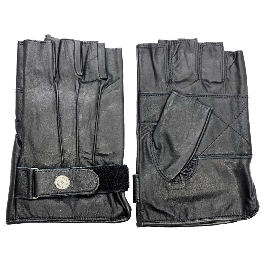  Perrini Biker Motorcycle Riding Fingerless Gloves Genuine Cowhide Leather Black
