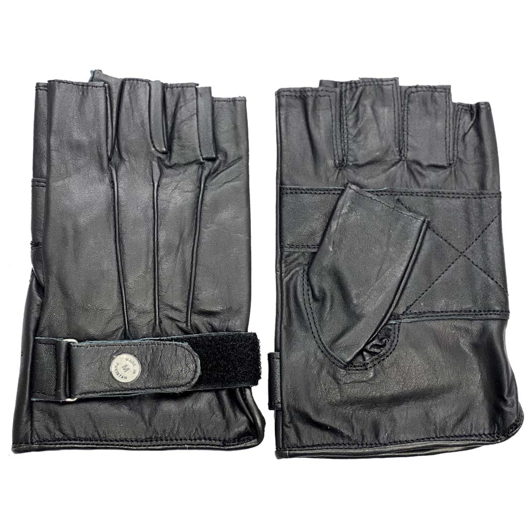  Perrini Biker Motorcycle Riding Fingerless Gloves Genuine Cowhide Leather Black