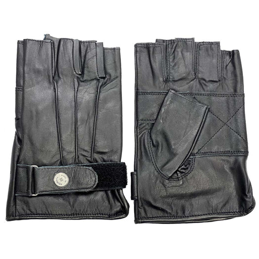  Perrini Biker Motorcycle Riding Fingerless Gloves Genuine Cowhide Leather Black