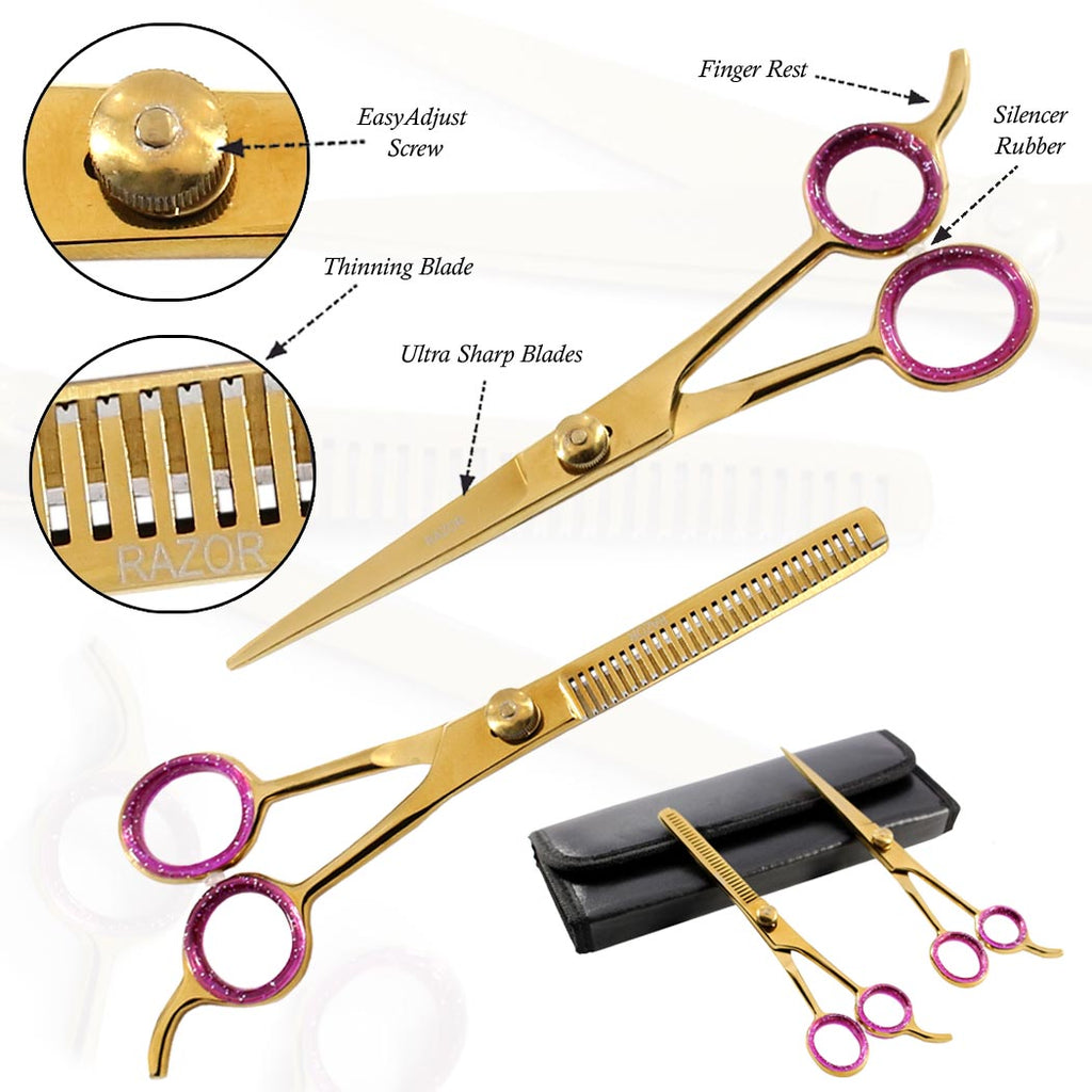Professional Hair Cutting Razor Edge Barber & Thinning Scissors 2 pc Set