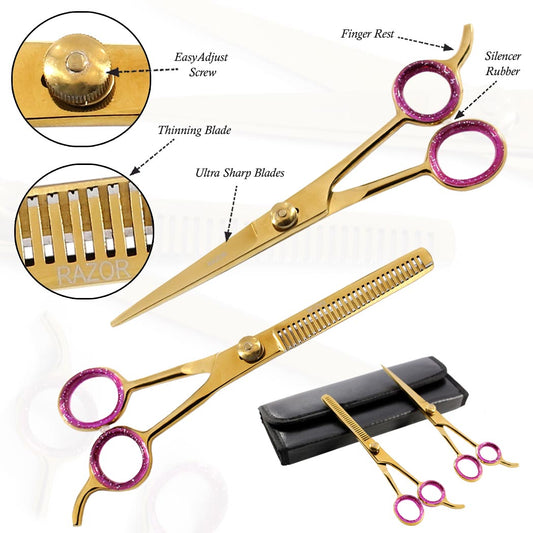 Professional Hair Cutting Razor Edge Barber & Thinning Scissors 2 pc Set