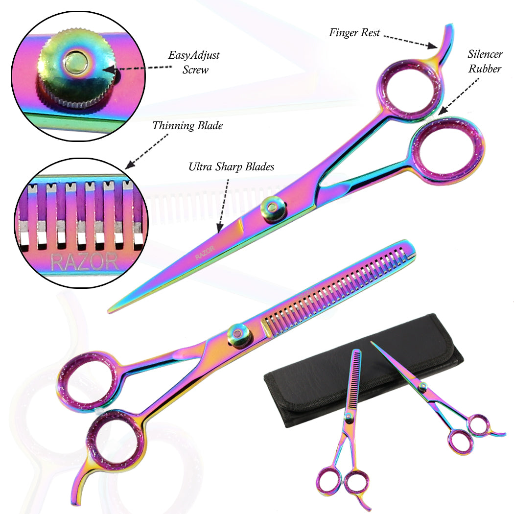 Professional Hair Cutting Multi Color Barber & Thinning Scissors 2 pc