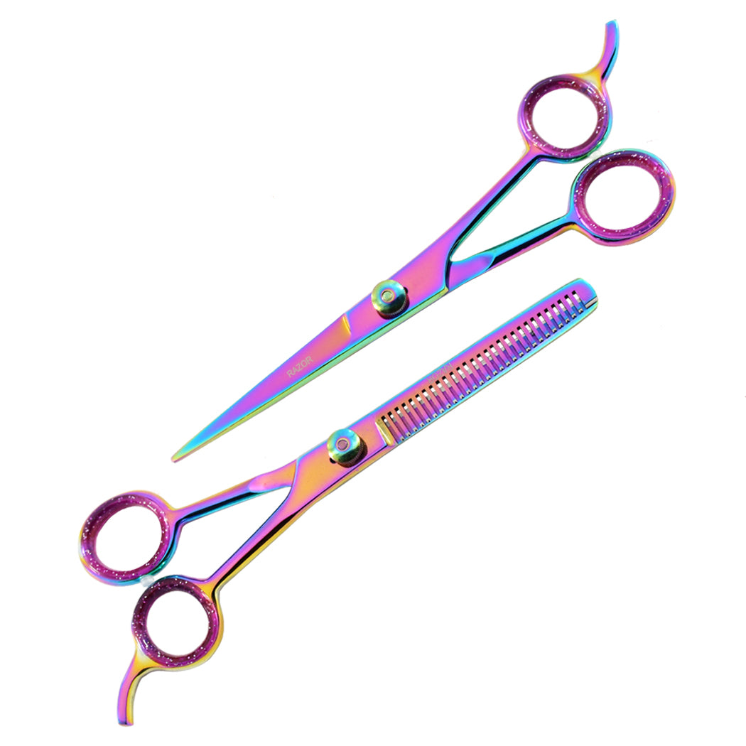 Professional Hair Cutting Multi Color Barber & Thinning Scissors 2 pc