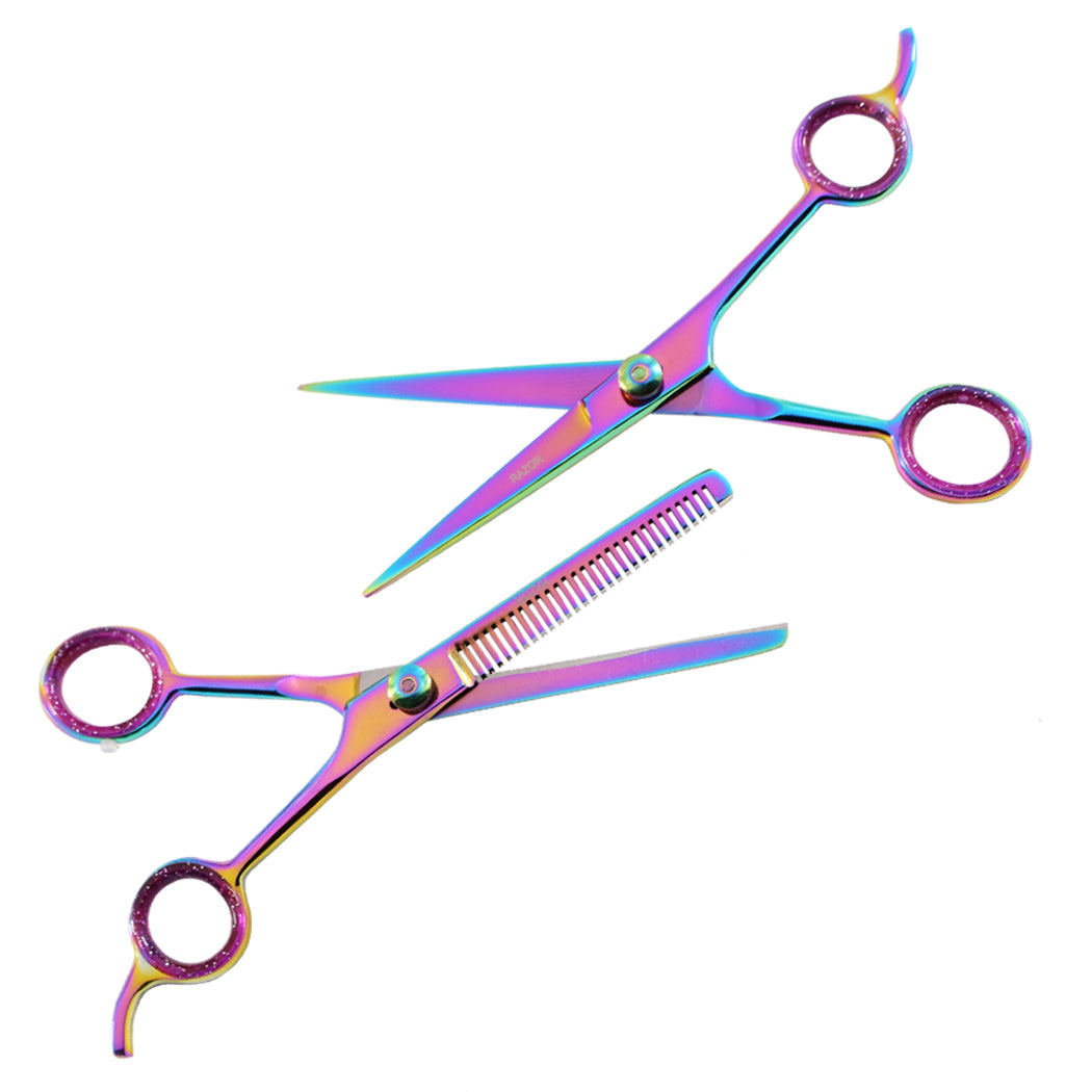 Professional Hair Cutting Multi Color Barber & Thinning Scissors 2 pc