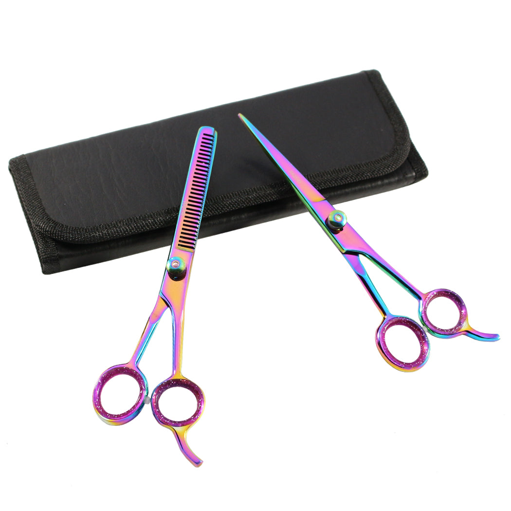 Professional Hair Cutting Multi Color Barber & Thinning Scissors 2 pc