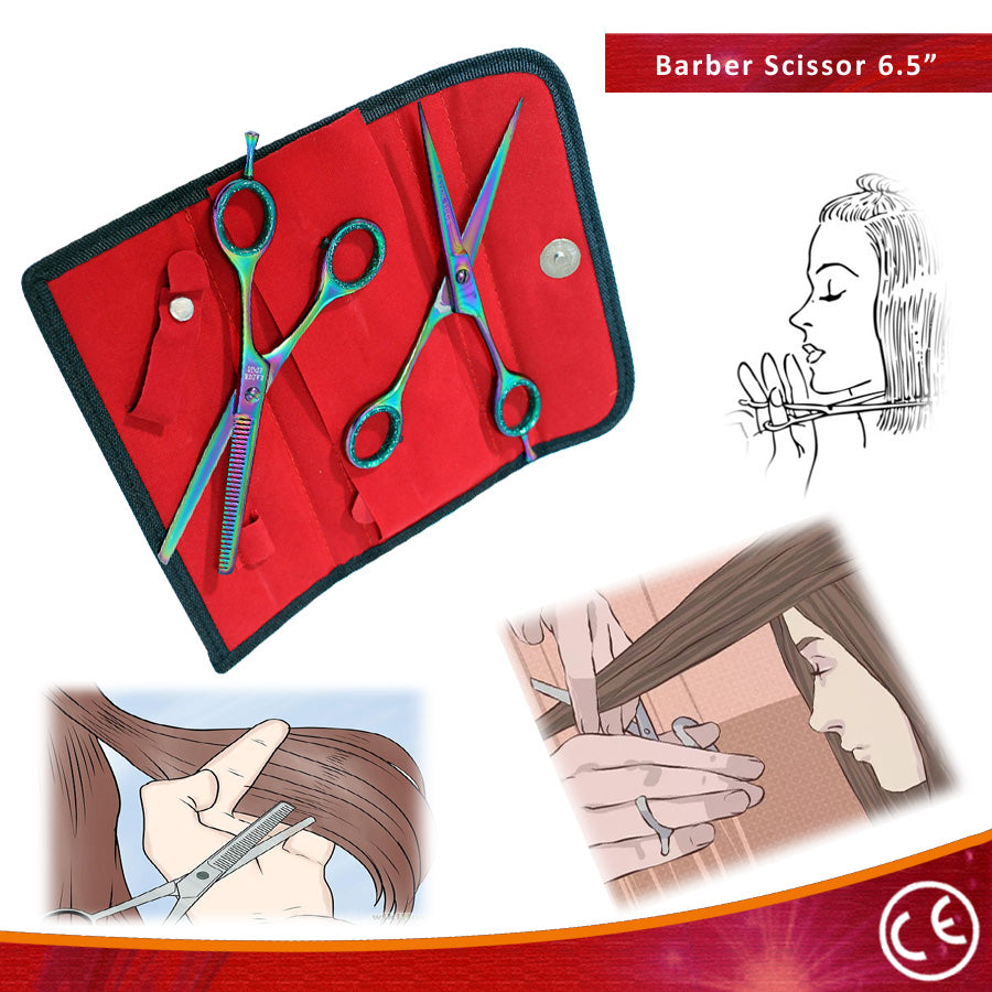 6.5" Multi-Color Razor Edge Hair Cutting & Thinning Scissors 2Pcs Set
