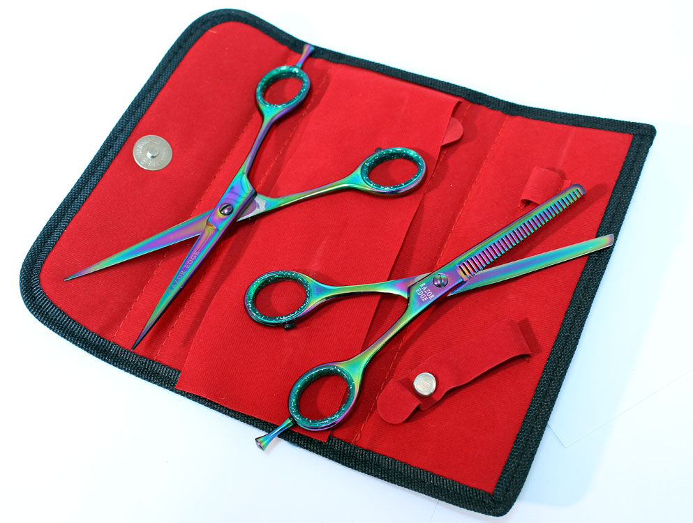 6.5" Multi-Color Razor Edge Hair Cutting & Thinning Scissors 2Pcs Set