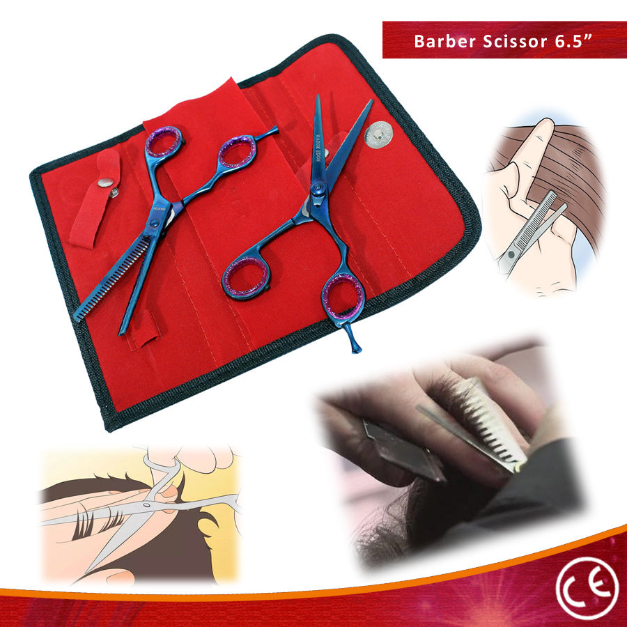 6.5" Blue Razor Edge & Thinning Scissors 2Pcs Set  Professional Shears