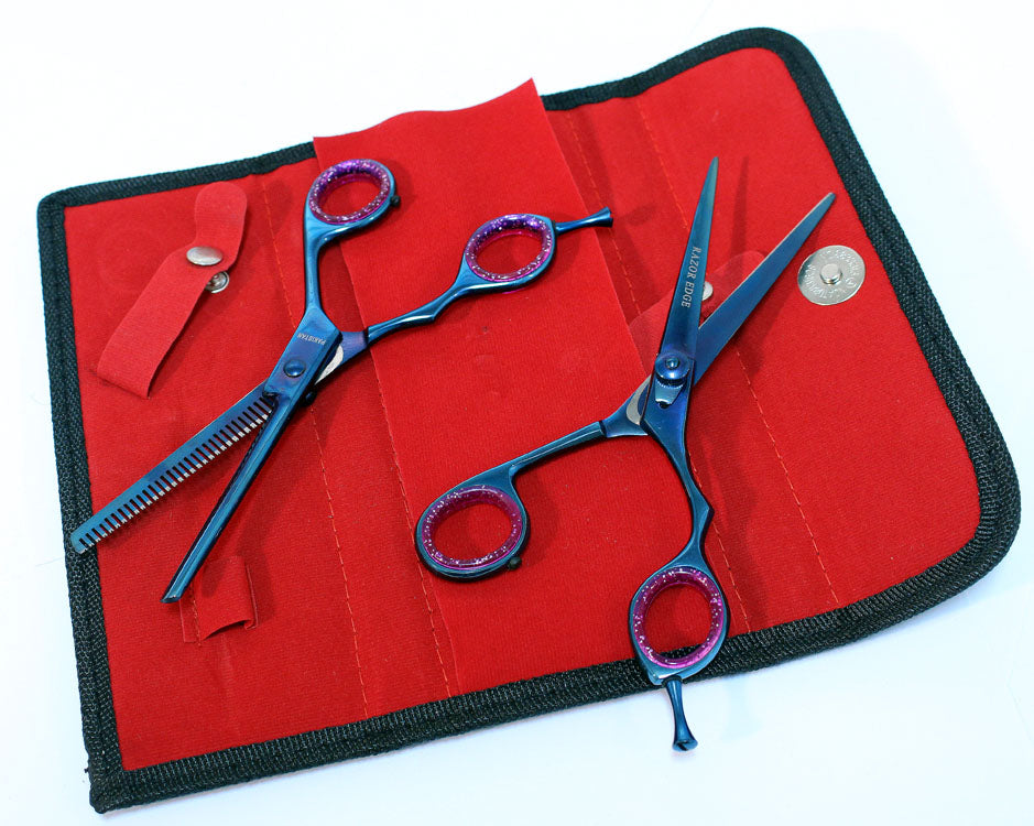6.5" Blue Razor Edge & Thinning Scissors 2Pcs Set  Professional Shears
