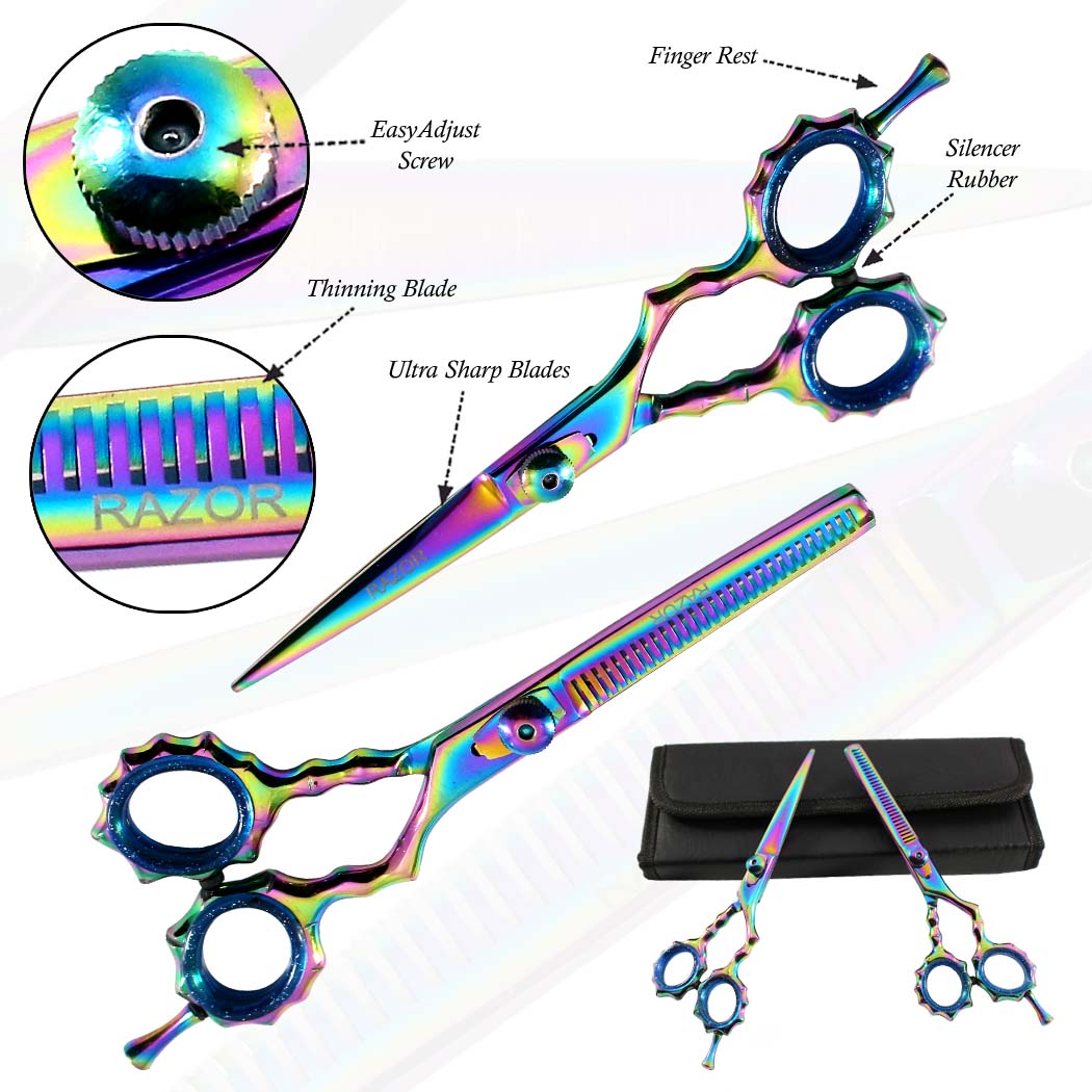 6.5" Razor Edge Hair Cutting & Thinning Scissors 2Pcs Set - Blue Shears