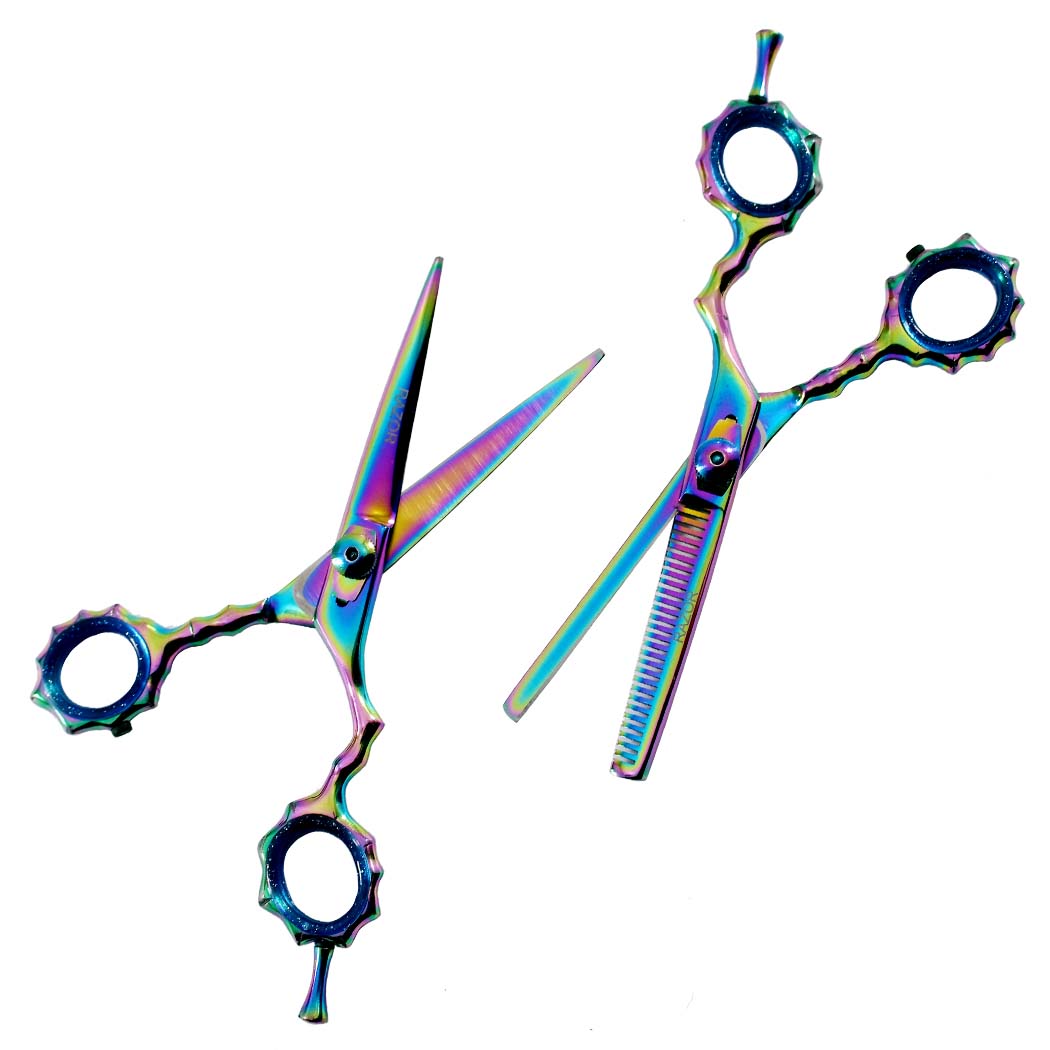 6.5" Razor Edge Hair Cutting & Thinning Scissors 2Pcs Set - Blue Shears